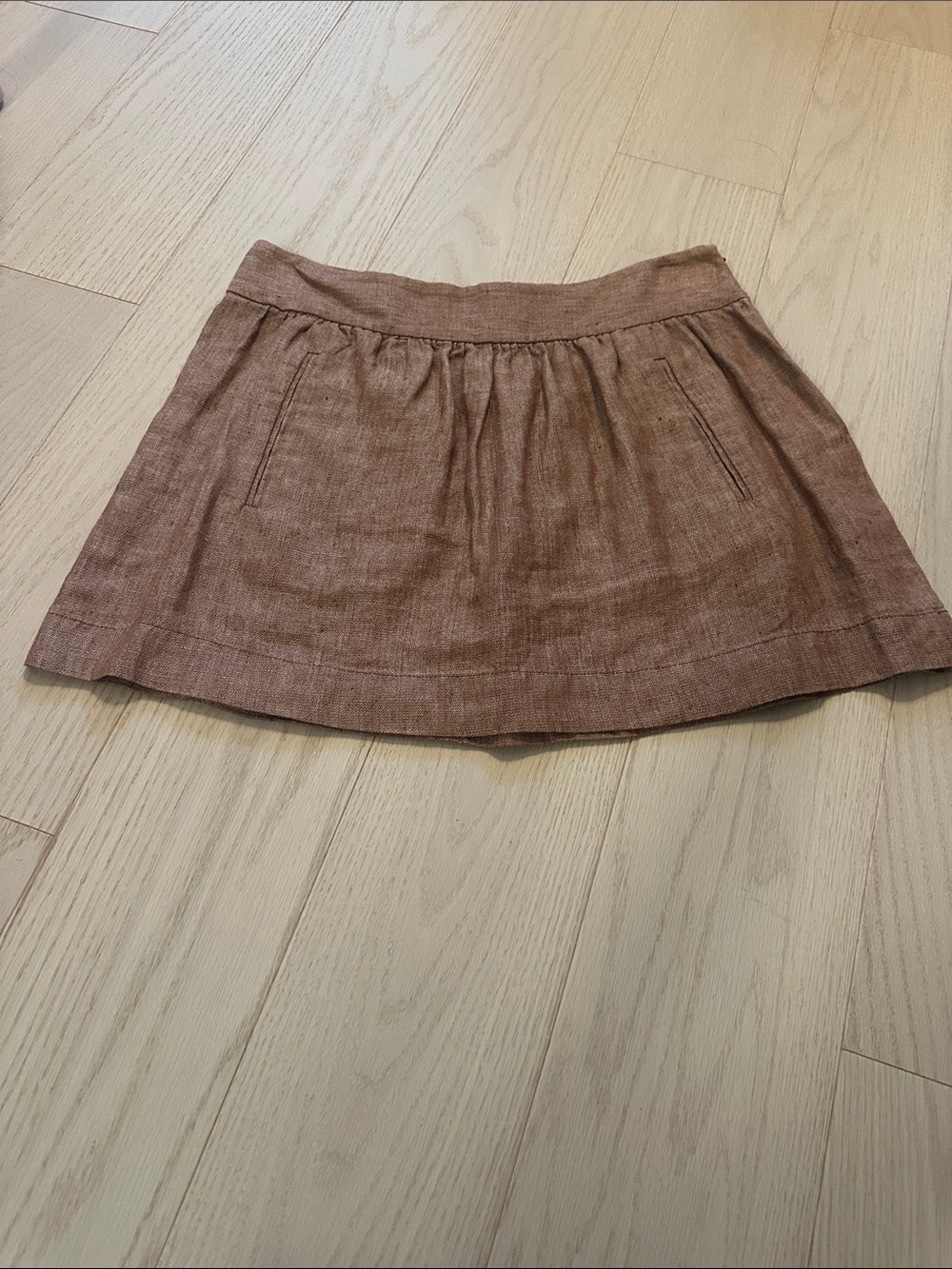 Theory A-Line Linen-Blend Brown mini Skirt with Front Welt Pockets